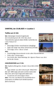 Mehr über den Artikel erfahren Treffen ehemaliger Schüler der Neu-Arader Schule am 23.08.25